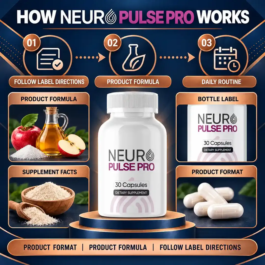 How Neuro Pulse Pro works panel: follow label directions, product formula, daily routine